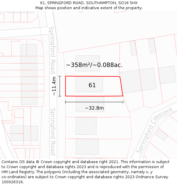 61, SPRINGFORD ROAD, SOUTHAMPTON, SO16 5HX: Plot and title map