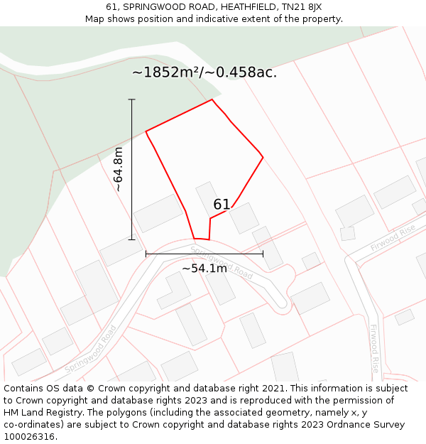 61, SPRINGWOOD ROAD, HEATHFIELD, TN21 8JX: Plot and title map