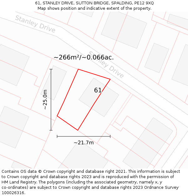 61, STANLEY DRIVE, SUTTON BRIDGE, SPALDING, PE12 9XQ: Plot and title map