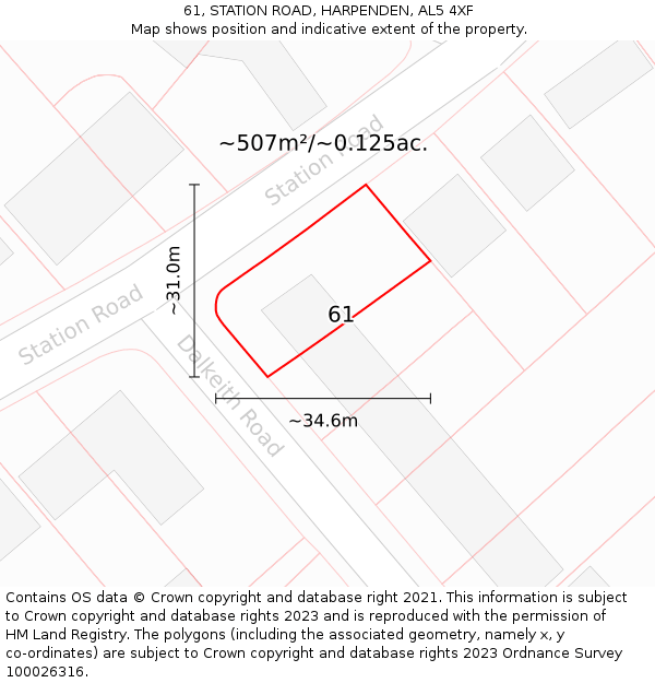 61, STATION ROAD, HARPENDEN, AL5 4XF: Plot and title map