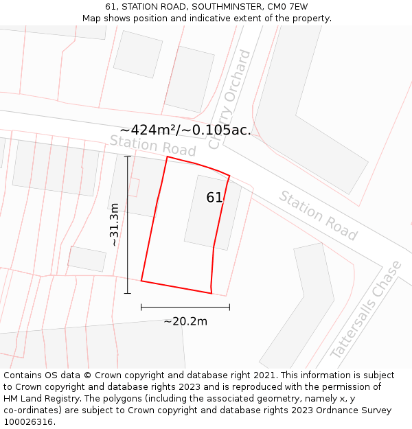 61, STATION ROAD, SOUTHMINSTER, CM0 7EW: Plot and title map
