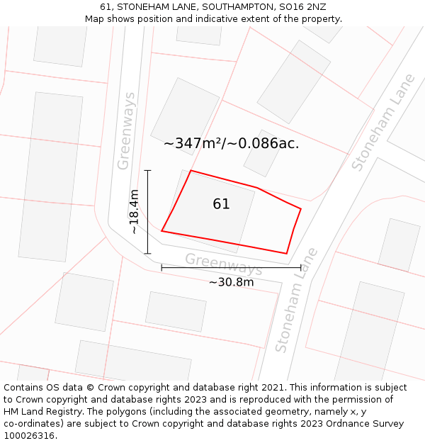 61, STONEHAM LANE, SOUTHAMPTON, SO16 2NZ: Plot and title map