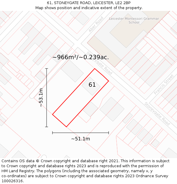 61, STONEYGATE ROAD, LEICESTER, LE2 2BP: Plot and title map