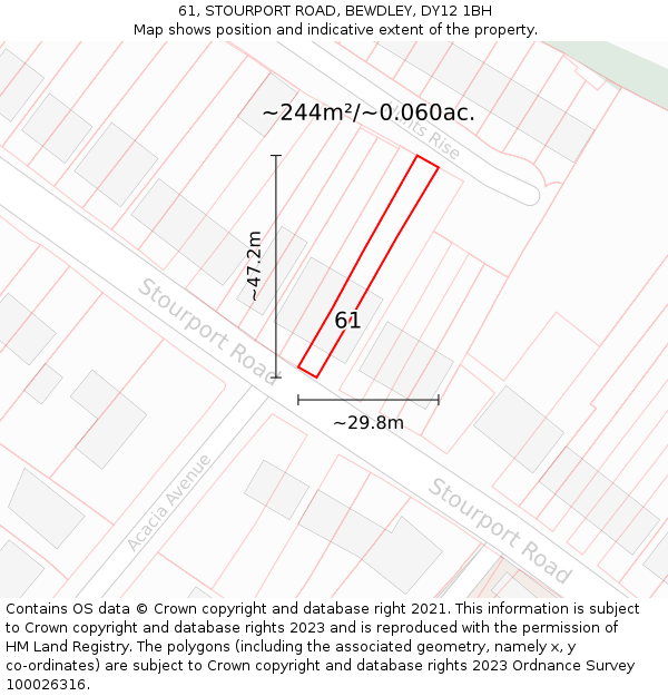 61, STOURPORT ROAD, BEWDLEY, DY12 1BH: Plot and title map