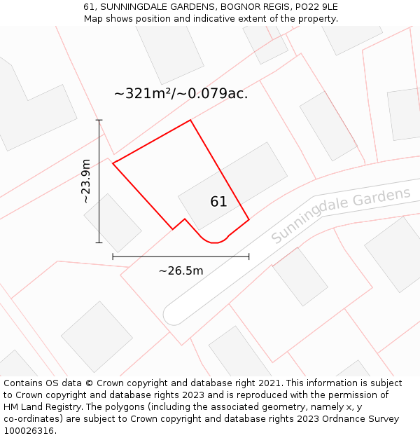 61, SUNNINGDALE GARDENS, BOGNOR REGIS, PO22 9LE: Plot and title map