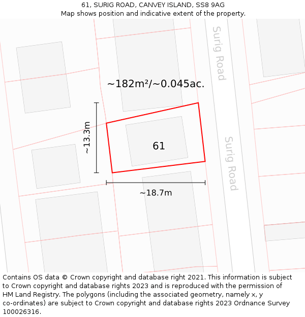 61, SURIG ROAD, CANVEY ISLAND, SS8 9AG: Plot and title map