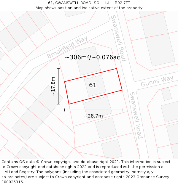 61, SWANSWELL ROAD, SOLIHULL, B92 7ET: Plot and title map