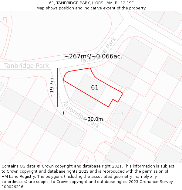 61, TANBRIDGE PARK, HORSHAM, RH12 1SF: Plot and title map