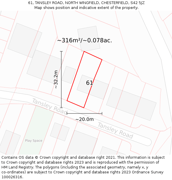 61, TANSLEY ROAD, NORTH WINGFIELD, CHESTERFIELD, S42 5JZ: Plot and title map