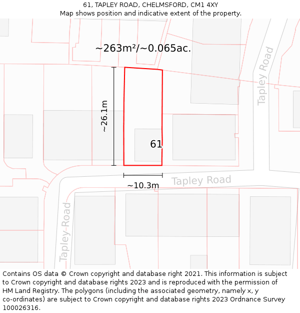 61, TAPLEY ROAD, CHELMSFORD, CM1 4XY: Plot and title map
