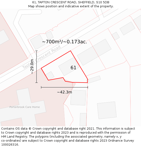 61, TAPTON CRESCENT ROAD, SHEFFIELD, S10 5DB: Plot and title map