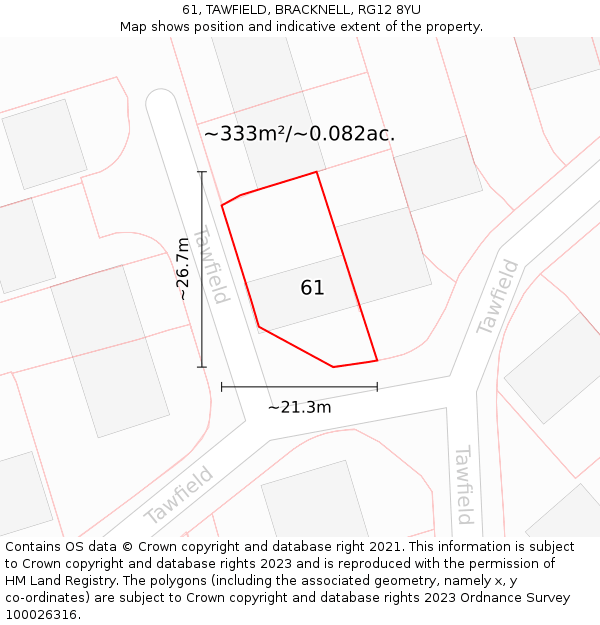 61, TAWFIELD, BRACKNELL, RG12 8YU: Plot and title map