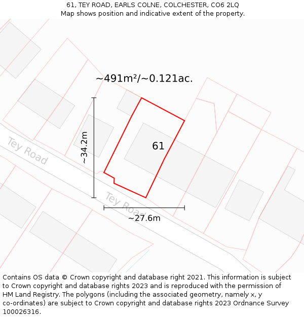 61, TEY ROAD, EARLS COLNE, COLCHESTER, CO6 2LQ: Plot and title map