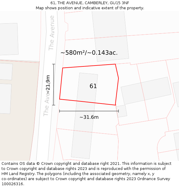 61, THE AVENUE, CAMBERLEY, GU15 3NF: Plot and title map