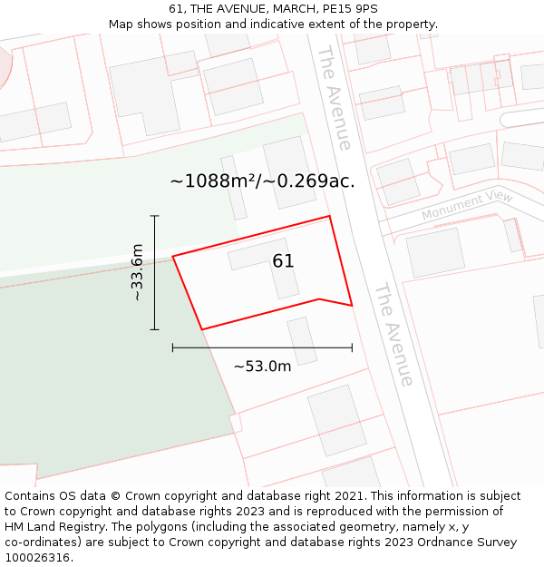61, THE AVENUE, MARCH, PE15 9PS: Plot and title map