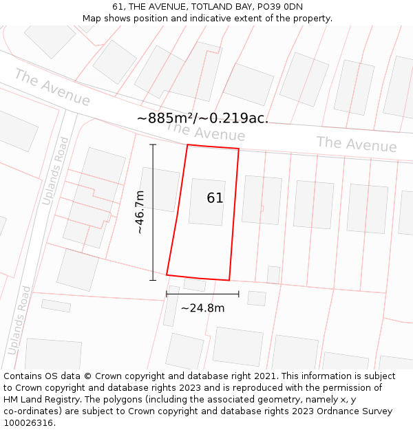 61, THE AVENUE, TOTLAND BAY, PO39 0DN: Plot and title map