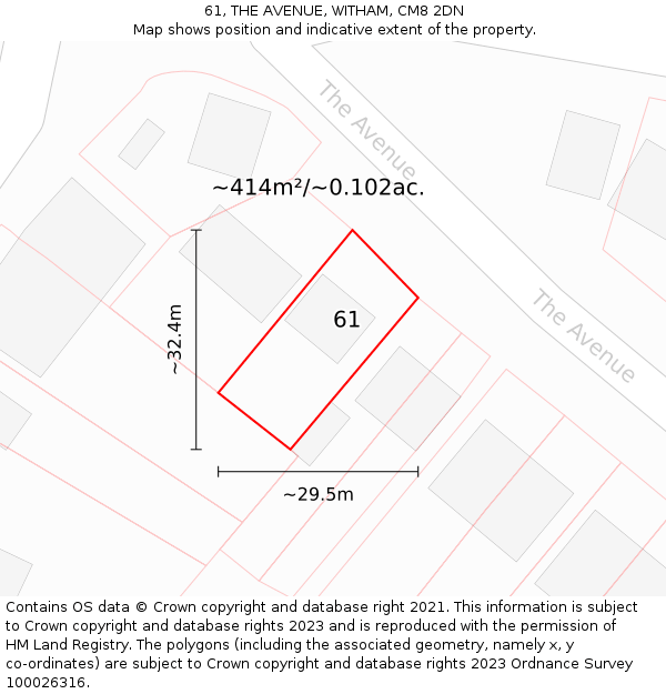 61, THE AVENUE, WITHAM, CM8 2DN: Plot and title map
