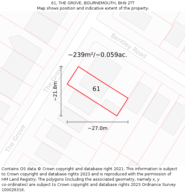 61, THE GROVE, BOURNEMOUTH, BH9 2TT: Plot and title map