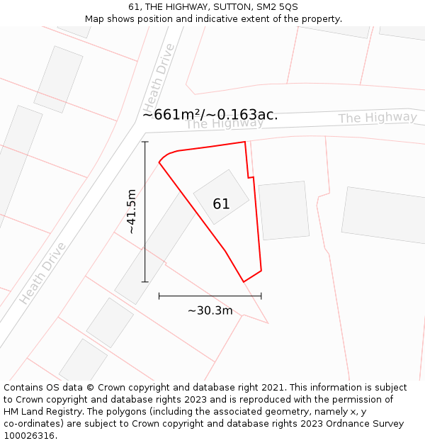 61, THE HIGHWAY, SUTTON, SM2 5QS: Plot and title map