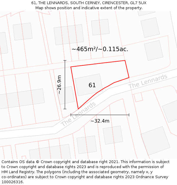61, THE LENNARDS, SOUTH CERNEY, CIRENCESTER, GL7 5UX: Plot and title map