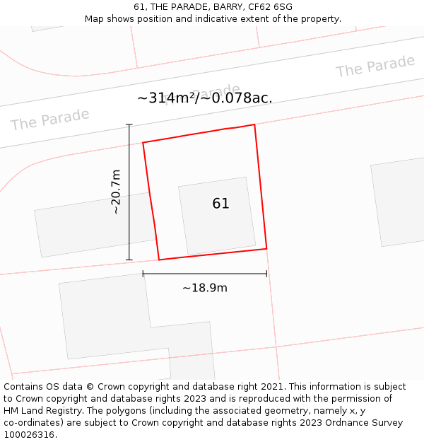 61, THE PARADE, BARRY, CF62 6SG: Plot and title map