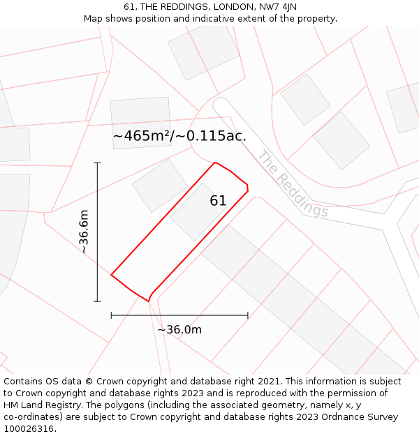 61, THE REDDINGS, LONDON, NW7 4JN: Plot and title map