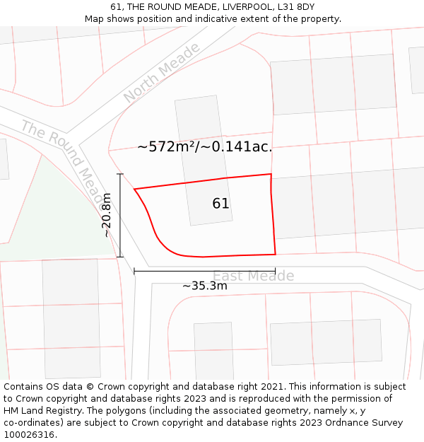61, THE ROUND MEADE, LIVERPOOL, L31 8DY: Plot and title map