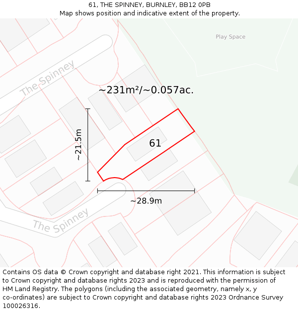 61, THE SPINNEY, BURNLEY, BB12 0PB: Plot and title map