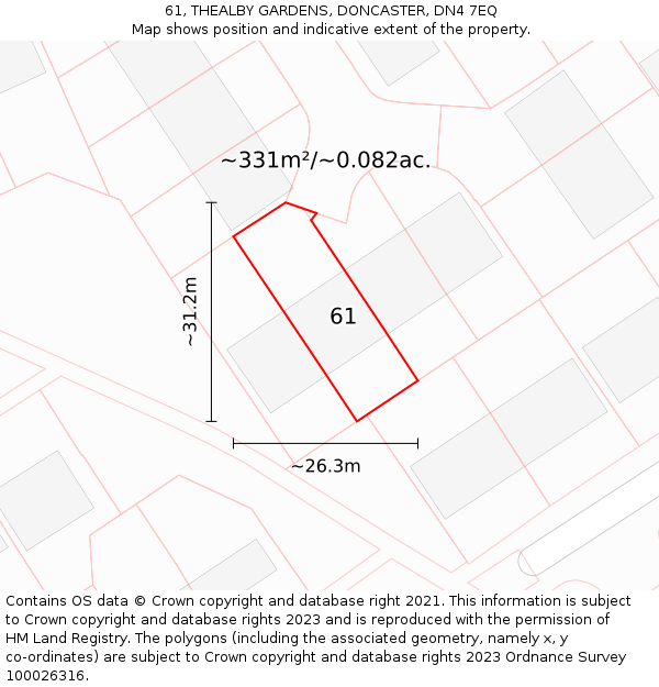 61, THEALBY GARDENS, DONCASTER, DN4 7EQ: Plot and title map