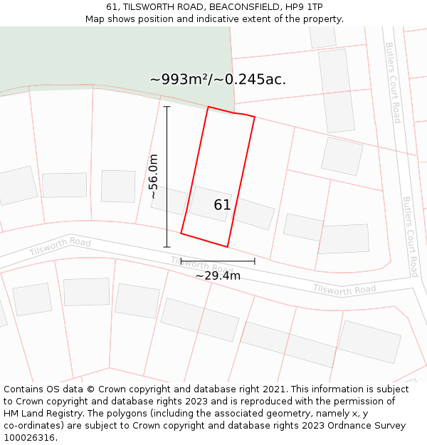 61, TILSWORTH ROAD, BEACONSFIELD, HP9 1TP: Plot and title map