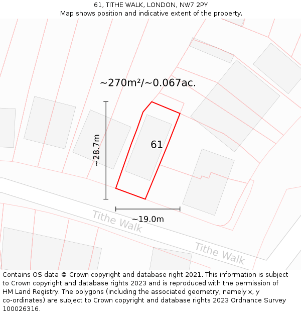 61, TITHE WALK, LONDON, NW7 2PY: Plot and title map