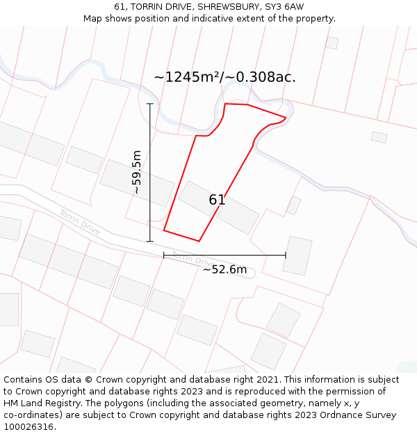 61, TORRIN DRIVE, SHREWSBURY, SY3 6AW: Plot and title map