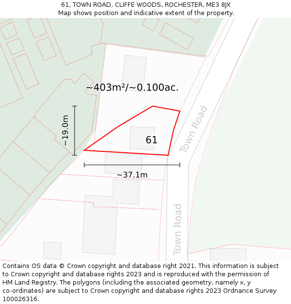 61, TOWN ROAD, CLIFFE WOODS, ROCHESTER, ME3 8JX: Plot and title map