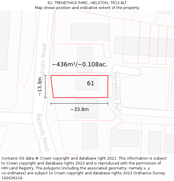 61, TRENETHICK PARC, HELSTON, TR13 8LT: Plot and title map