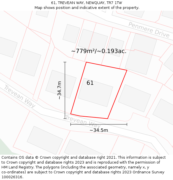 61, TREVEAN WAY, NEWQUAY, TR7 1TW: Plot and title map