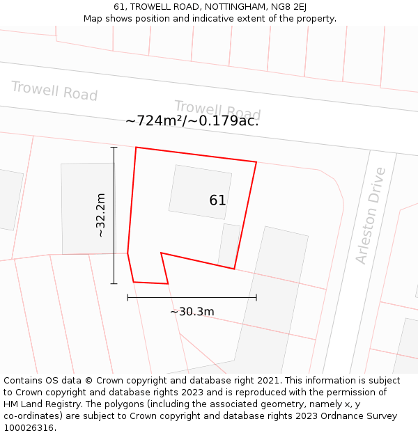 61, TROWELL ROAD, NOTTINGHAM, NG8 2EJ: Plot and title map