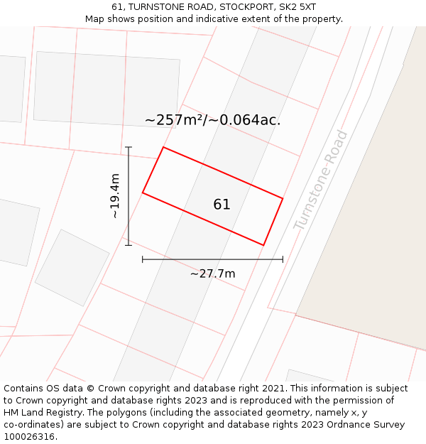 61, TURNSTONE ROAD, STOCKPORT, SK2 5XT: Plot and title map
