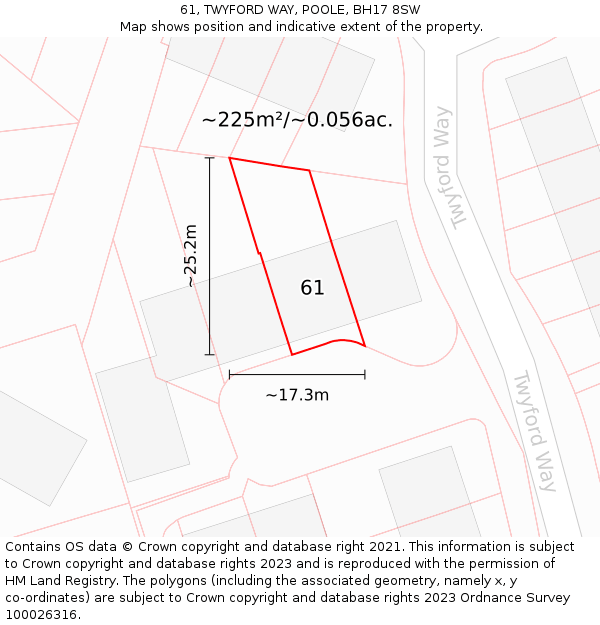 61, TWYFORD WAY, POOLE, BH17 8SW: Plot and title map