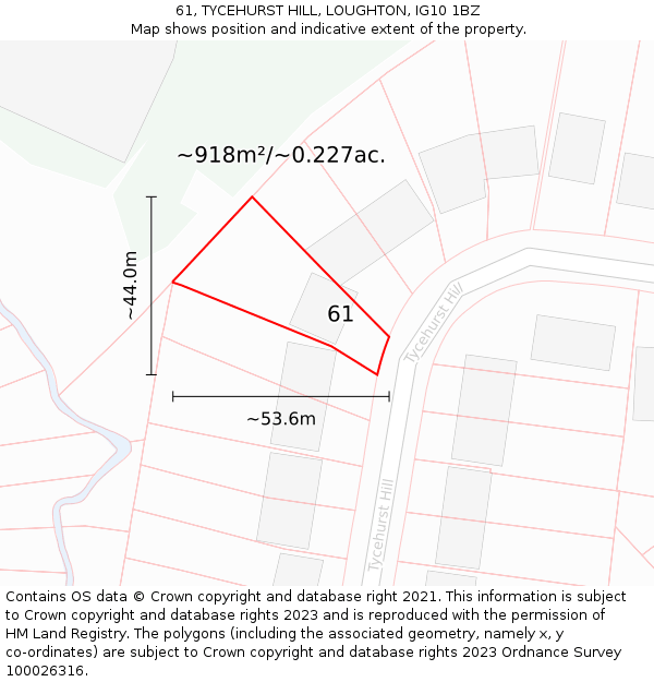 61, TYCEHURST HILL, LOUGHTON, IG10 1BZ: Plot and title map
