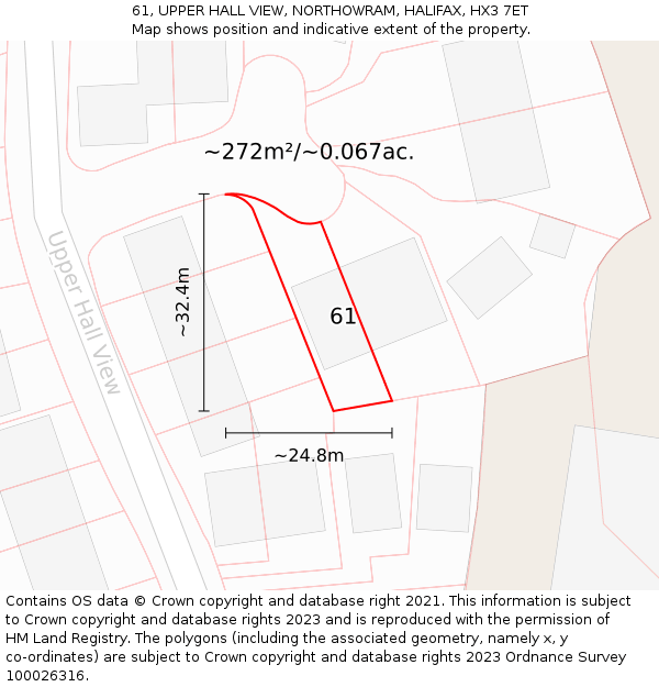 61, UPPER HALL VIEW, NORTHOWRAM, HALIFAX, HX3 7ET: Plot and title map