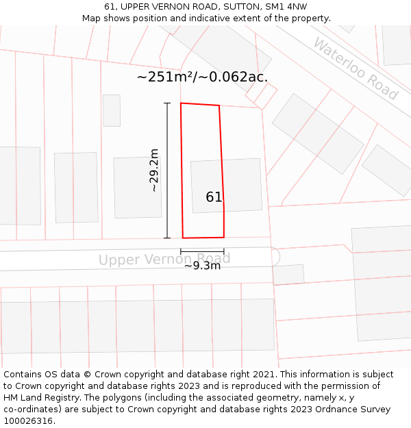 61, UPPER VERNON ROAD, SUTTON, SM1 4NW: Plot and title map