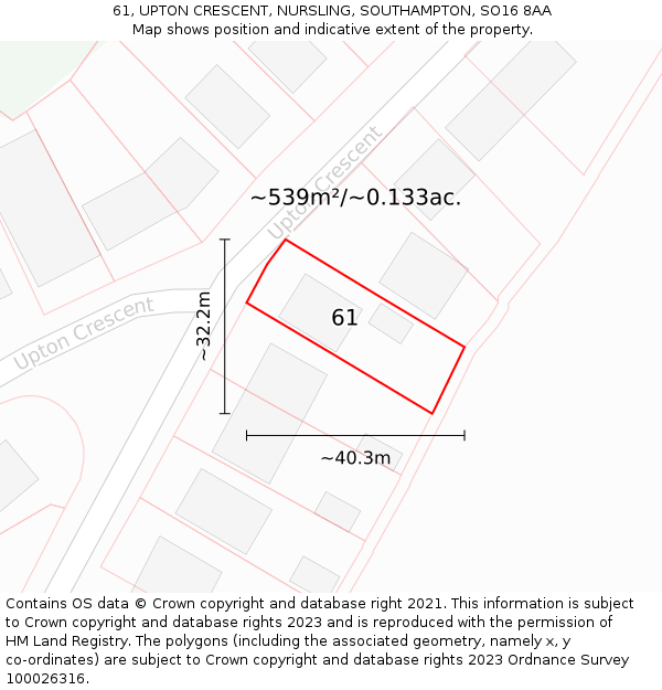 61, UPTON CRESCENT, NURSLING, SOUTHAMPTON, SO16 8AA: Plot and title map