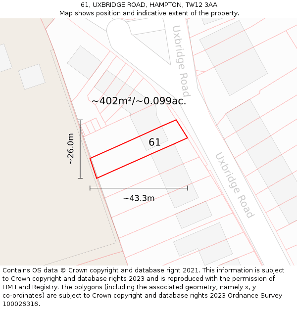 61, UXBRIDGE ROAD, HAMPTON, TW12 3AA: Plot and title map