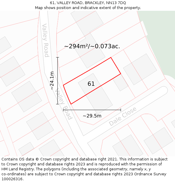 61, VALLEY ROAD, BRACKLEY, NN13 7DQ: Plot and title map