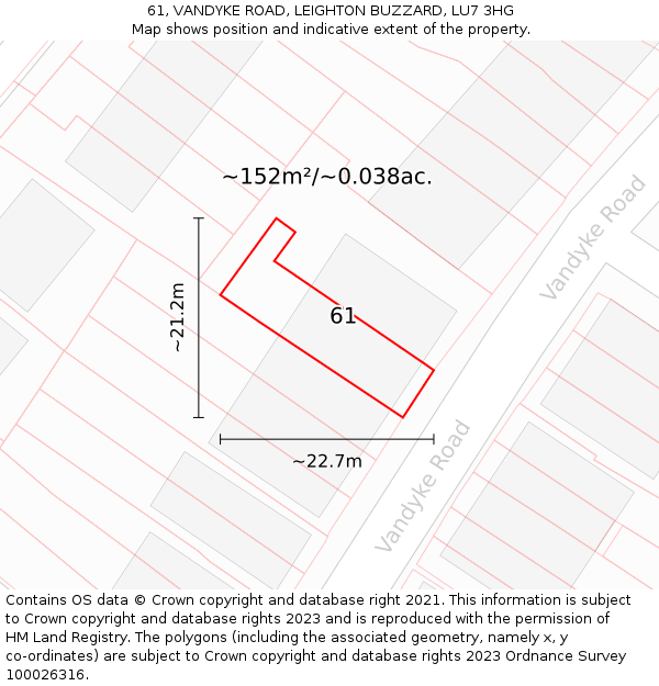 61, VANDYKE ROAD, LEIGHTON BUZZARD, LU7 3HG: Plot and title map