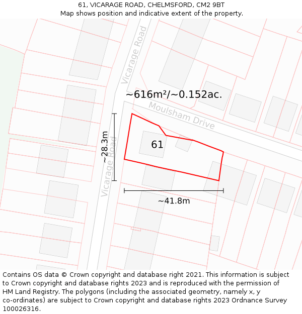 61, VICARAGE ROAD, CHELMSFORD, CM2 9BT: Plot and title map