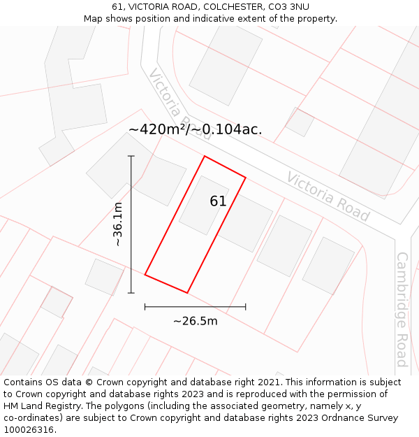 61, VICTORIA ROAD, COLCHESTER, CO3 3NU: Plot and title map