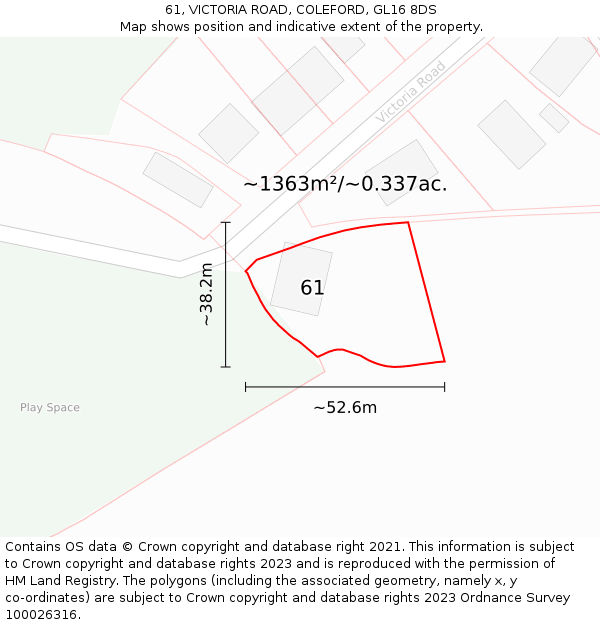 61, VICTORIA ROAD, COLEFORD, GL16 8DS: Plot and title map