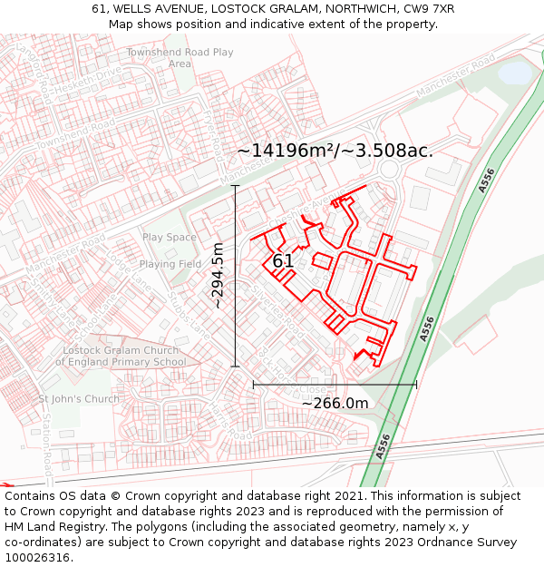 61, WELLS AVENUE, LOSTOCK GRALAM, NORTHWICH, CW9 7XR: Plot and title map