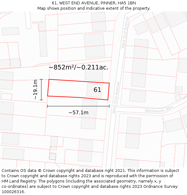 61, WEST END AVENUE, PINNER, HA5 1BN: Plot and title map